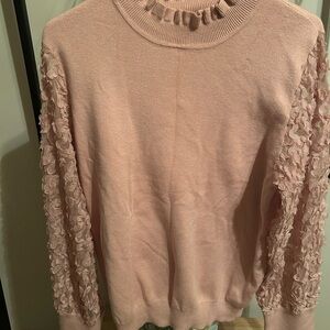 Elegant Pink Sweater with Lace Sleeves